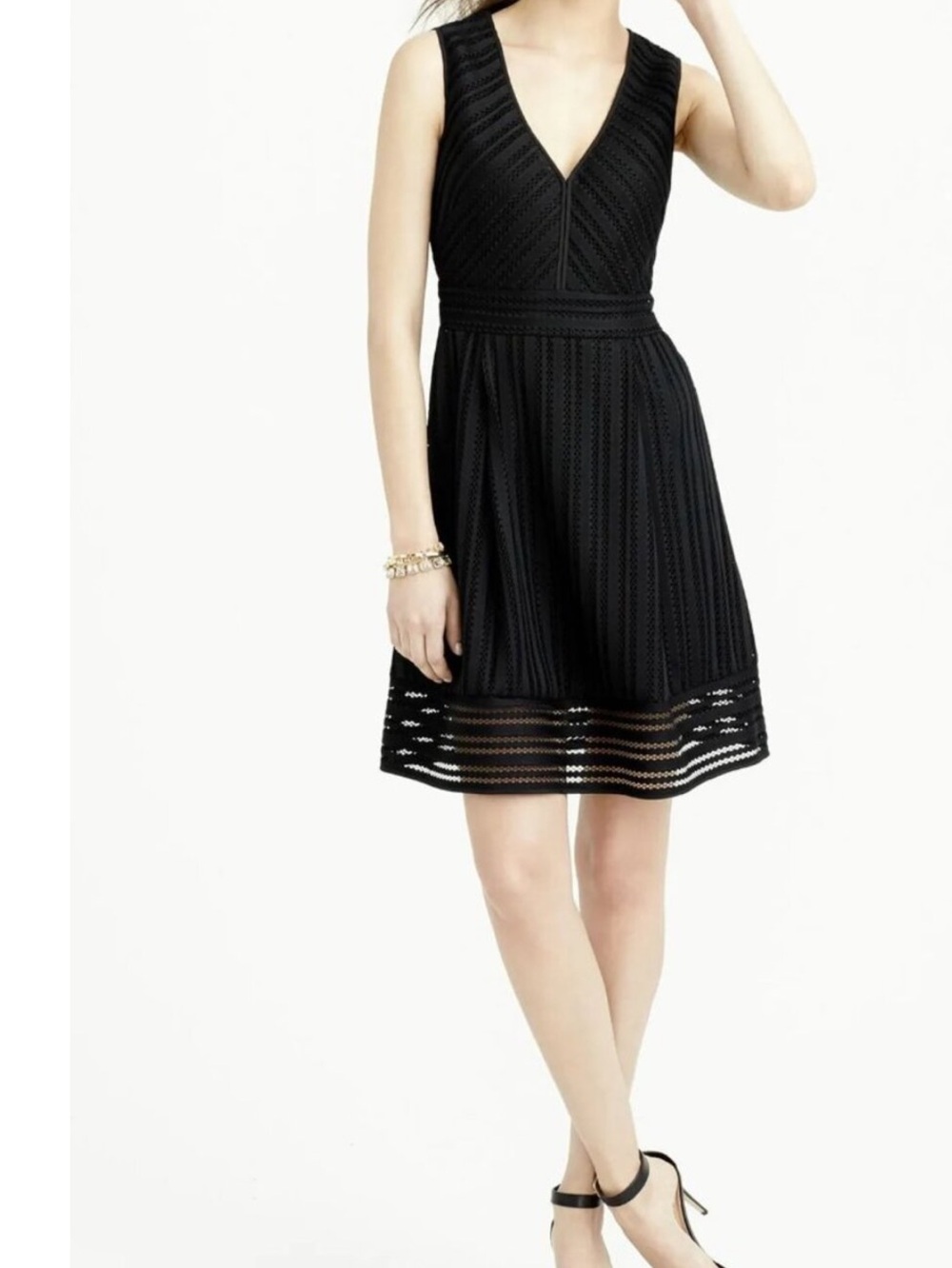 J. Crew Black Textured V-Neck Sleeveless A-Line Dress - Size 14